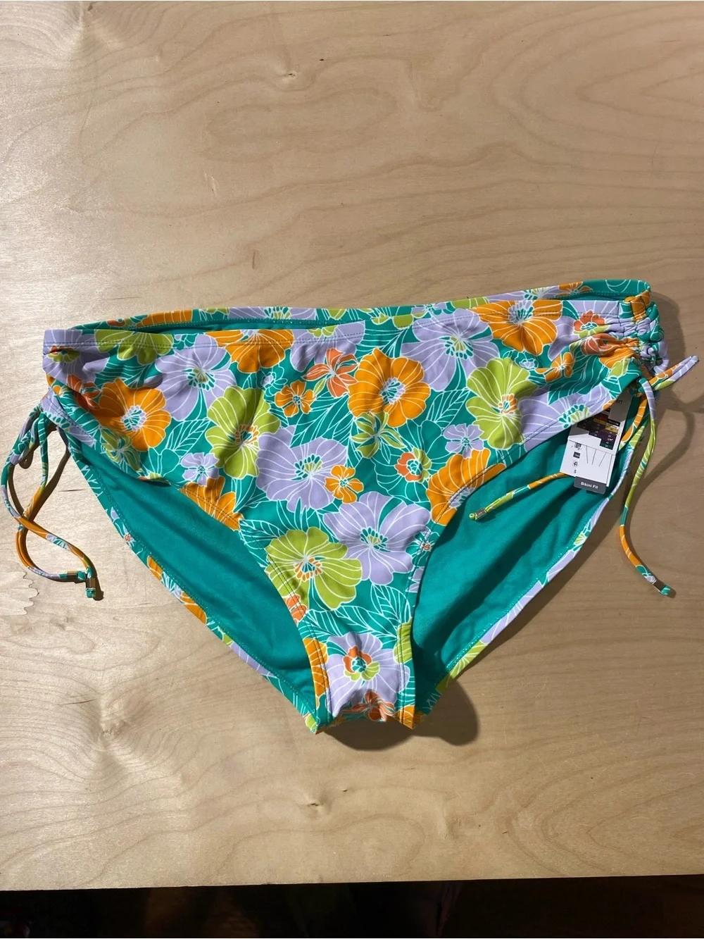 Time and Tru Teal Floral Tie-Side Bikini Bottoms 2X(20 W-22W) (RG)
